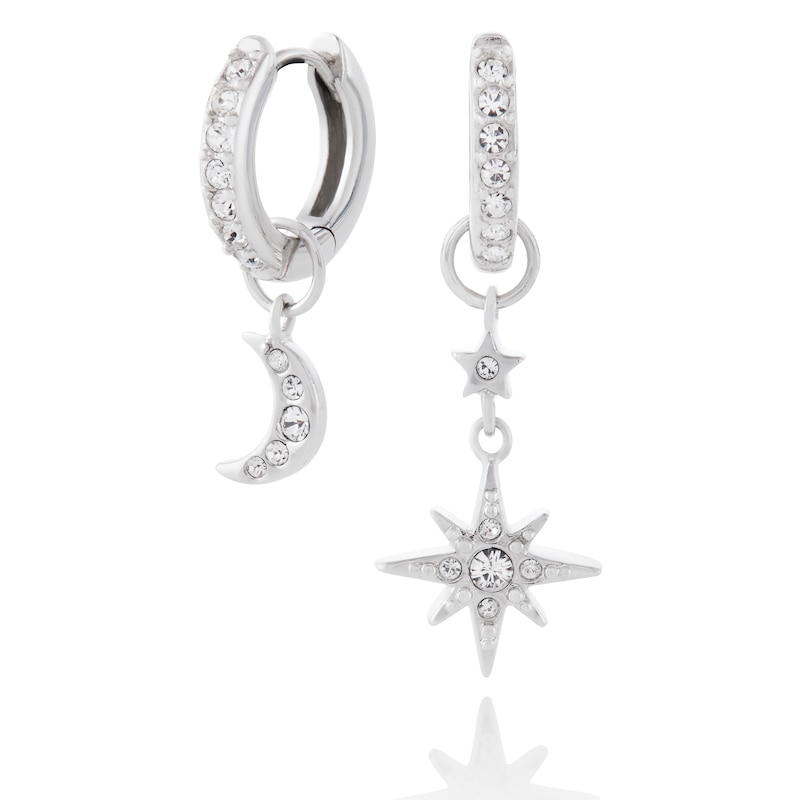 Olivia Burton Moon & Star Silver Huggie Hoop Earrings