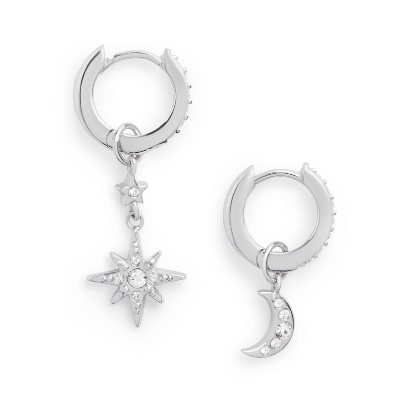 Olivia Burton Moon & Star Silver Huggie Hoop Earrings