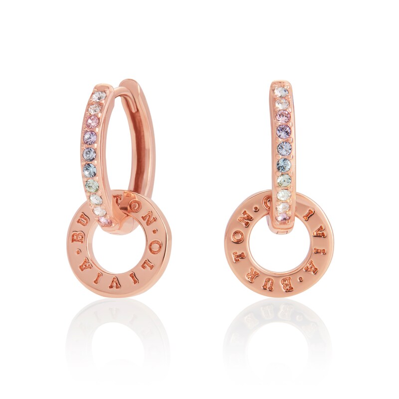 Olivia Burton Rose Gold Plated Silver Logo Huggie Earrings