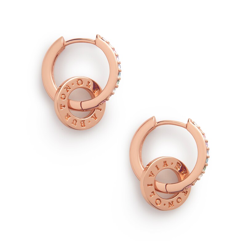 Olivia Burton Rose Gold Plated Silver Logo Huggie Earrings