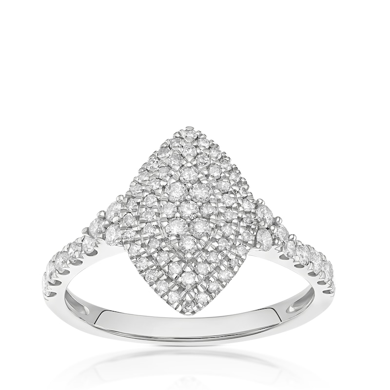 Main Image 1 of Engagement Ring 9ct White Gold Marquise Halo Cluster 0.50ct Diamond Ring