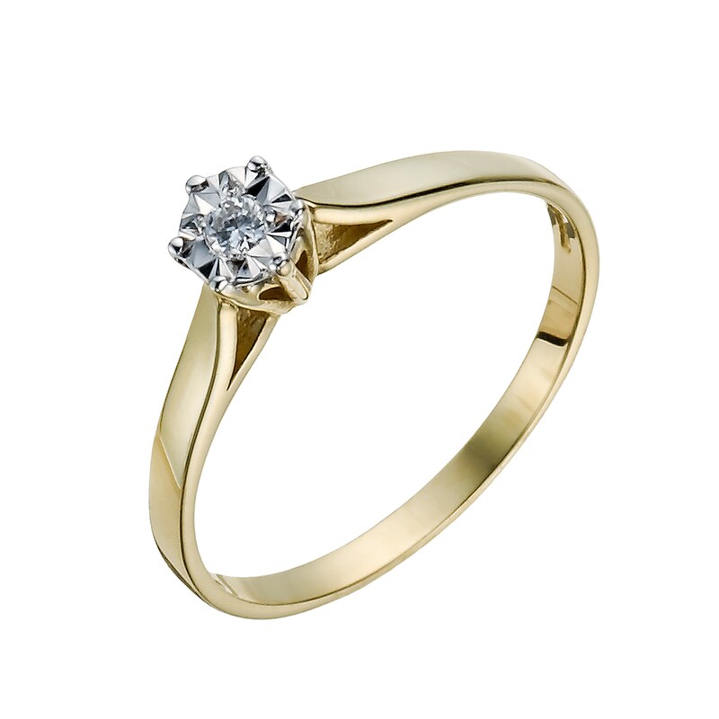9ct Gold Diamond 6 Claw Solitaire Ring