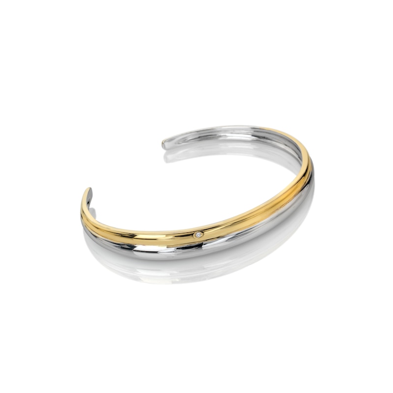 Main Image 1 of Hot Diamonds 18ct Gold Plate & Sterling Silver Two Tone Diamond Accent Bangle Bracelet