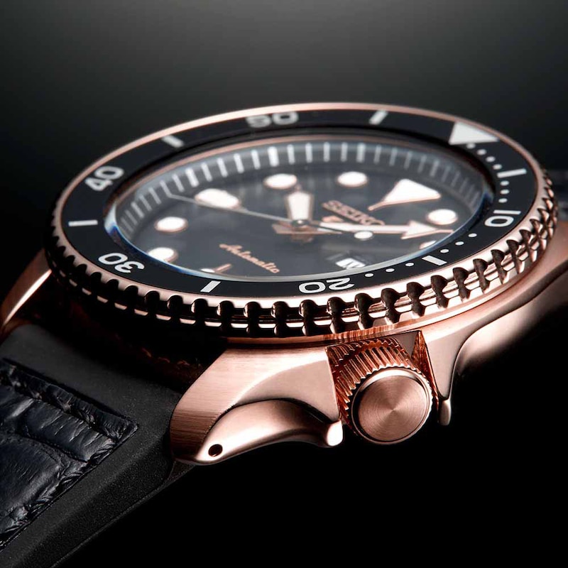 Main Image 2 of Seiko 5 Sports Men's Black Dial Leather & Silicone Strap Watch