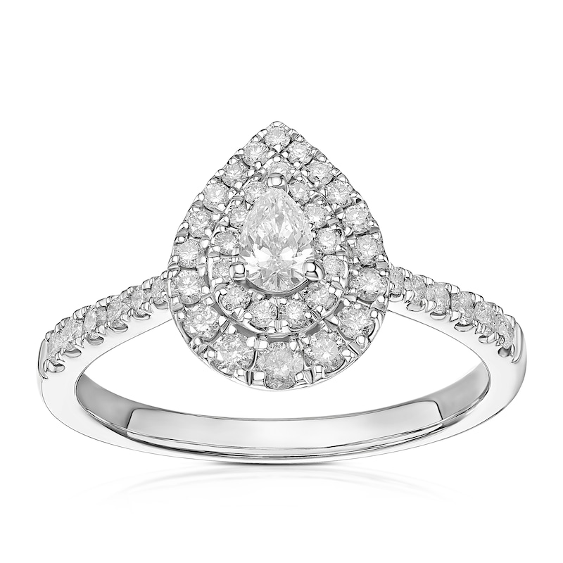 Main Image 1 of Engagement Ring Platinum Pear Double Halo 0.50ct Diamond Ring