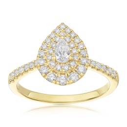 Engagement Ring 9ct Yellow Gold Pear Double Halo 0.50ct Diamond Ring