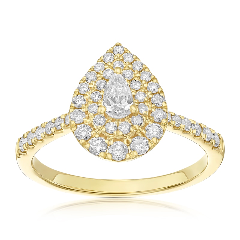 Main Image 1 of Engagement Ring 9ct Yellow Gold Pear Double Halo 0.50ct Diamond Ring