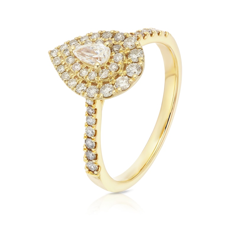 Main Image 2 of Engagement Ring 9ct Yellow Gold Pear Double Halo 0.50ct Diamond Ring