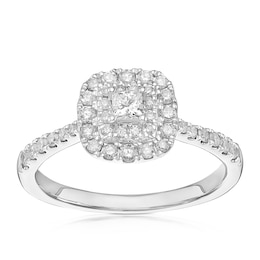 Engagement Ring Platinum Cushion Double Halo 0.50ct Diamond Ring