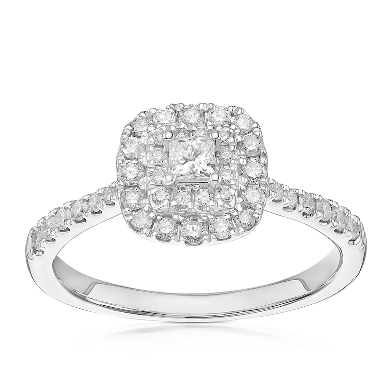 Main Image 1 of Engagement Ring Platinum Cushion Double Halo 0.50ct Diamond Ring