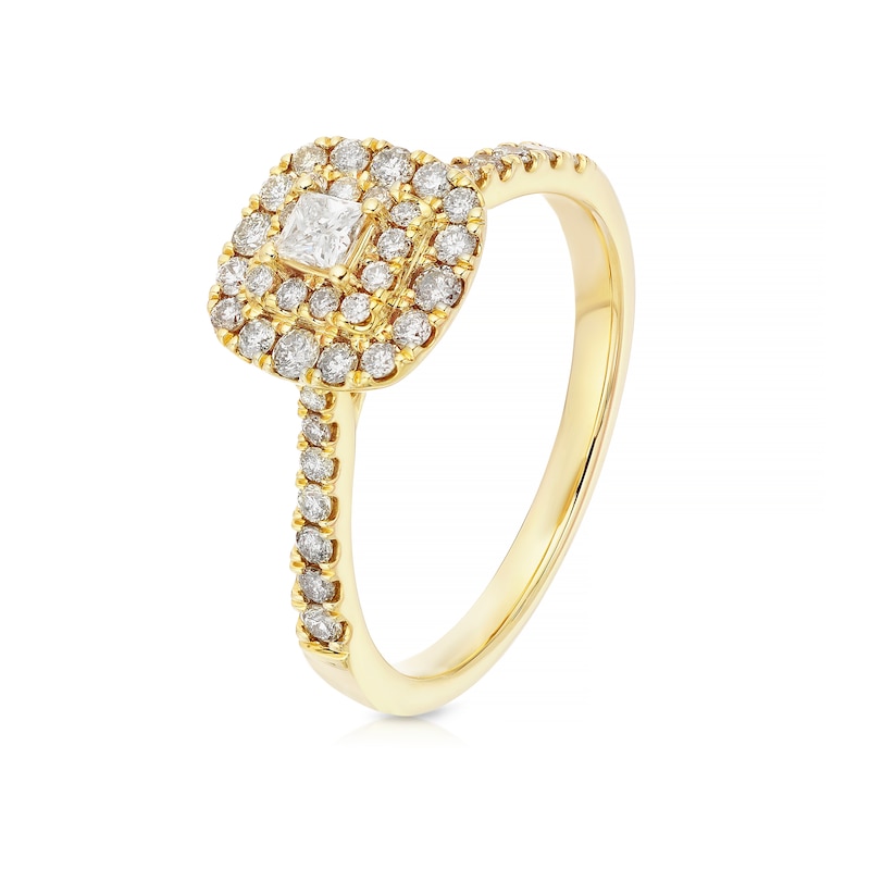 Main Image 2 of Engagement Ring 9ct Yellow Gold Cushion Double Halo 0.50ct Diamond Ring