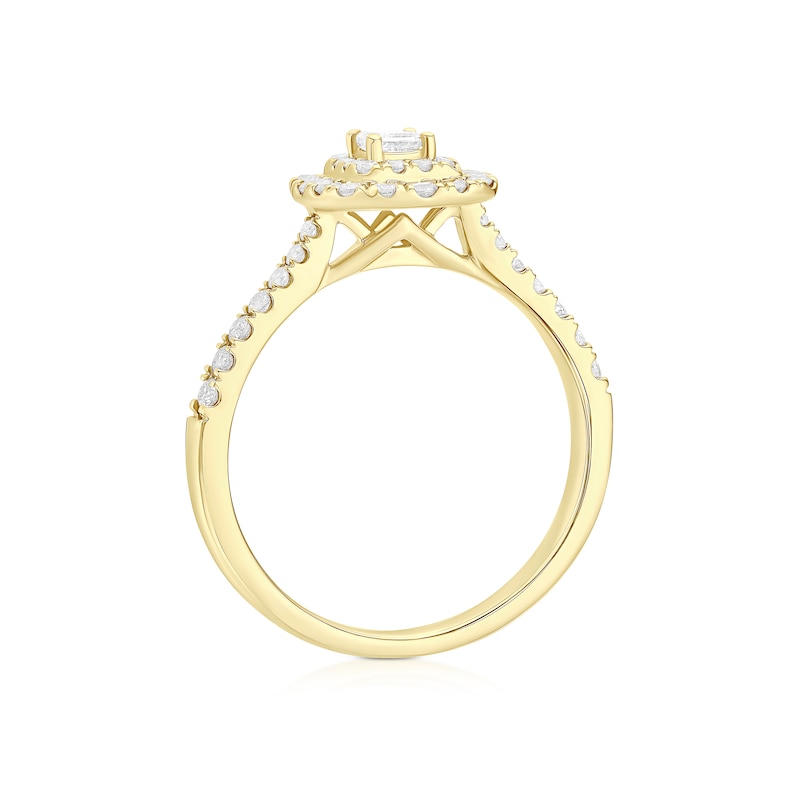 Main Image 3 of Engagement Ring 9ct Yellow Gold Cushion Double Halo 0.50ct Diamond Ring