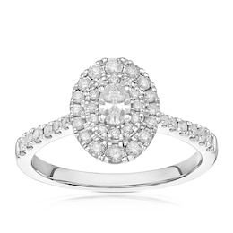 Engagement Ring Platinum Oval Double Halo 0.50ct Diamond Ring