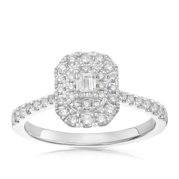 Engagement Ring Platinum Emerald Double Halo 0.50ct Diamond Ring