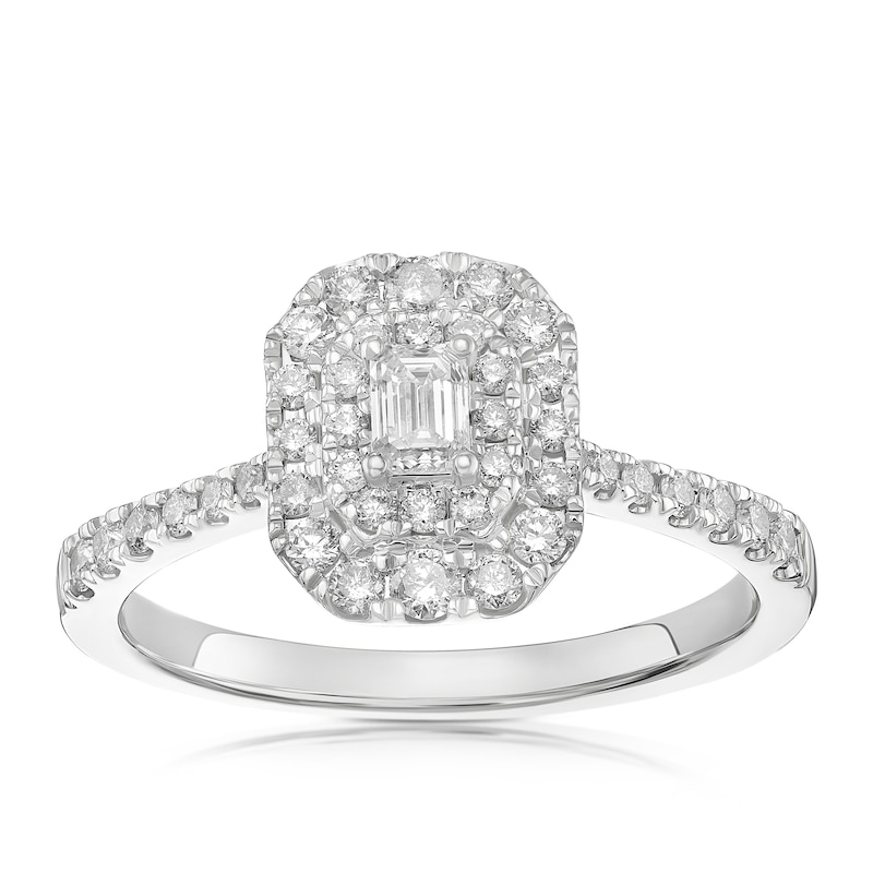 Main Image 1 of Engagement Ring Platinum Emerald Double Halo 0.50ct Diamond Ring