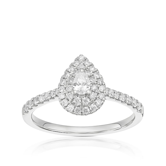 9ct White Gold Pear Shaped Double Halo 0.40ct Diamond Ring