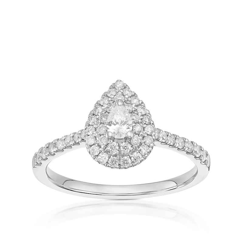 Main Image 1 of 9ct White Gold Pear Shaped Double Halo 0.40ct Diamond Ring