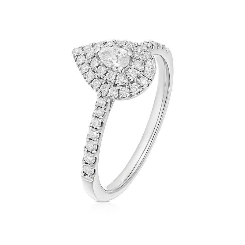 Main Image 2 of 9ct White Gold Pear Shaped Double Halo 0.40ct Diamond Ring