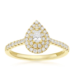 9ct Yellow Gold Pear Shaped Double Halo 0.40ct Diamond Ring