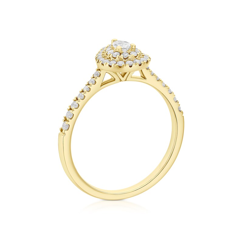 Main Image 3 of 9ct Yellow Gold Pear Shaped Double Halo 0.40ct Diamond Ring