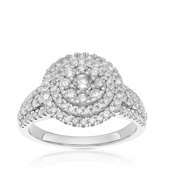 9ct White Gold Double Halo Cluster 1ct Diamond Ring