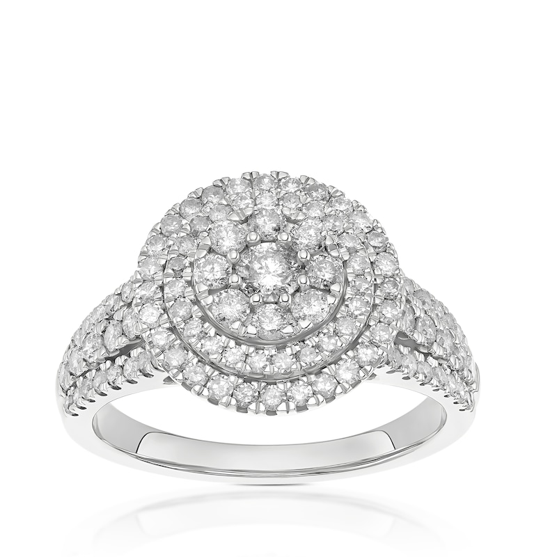 Main Image 1 of 9ct White Gold Double Halo Cluster 1ct Diamond Ring
