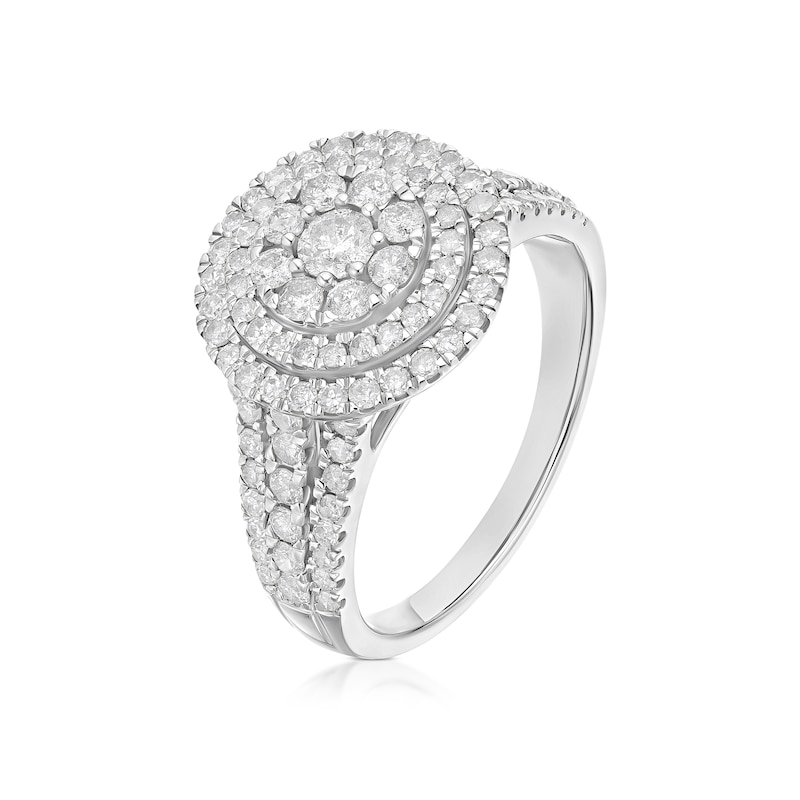Main Image 2 of 9ct White Gold Double Halo Cluster 1ct Diamond Ring