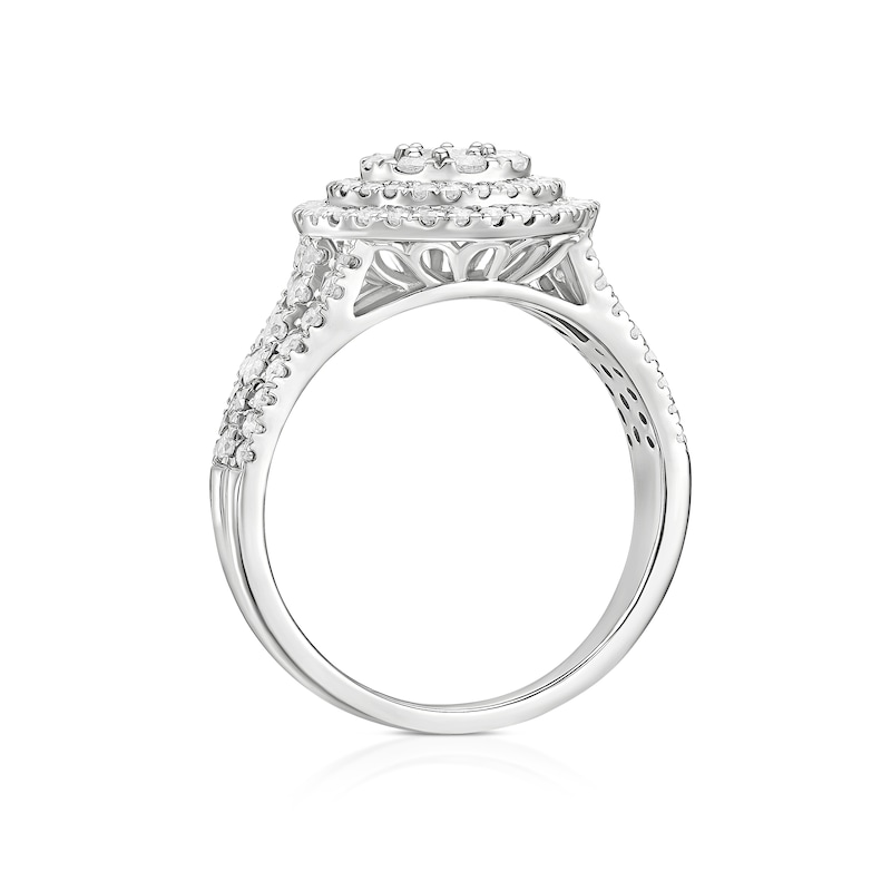 Main Image 3 of 9ct White Gold Double Halo Cluster 1ct Diamond Ring
