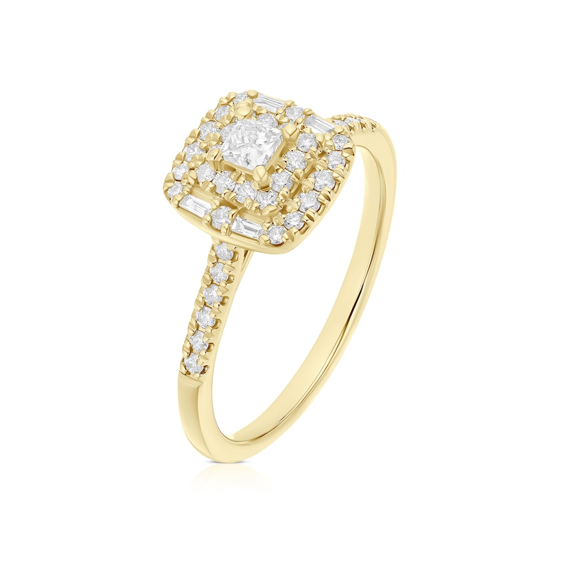 Main Image 2 of 9ct Yellow Gold Cushion Shaped Double Halo 0.40ct Diamond Ring