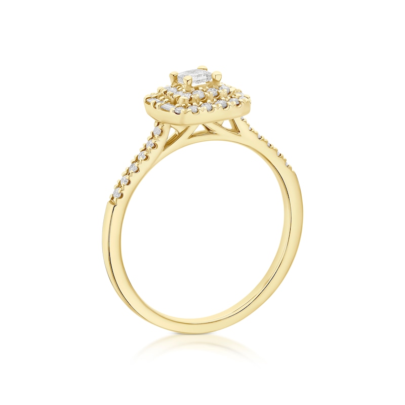Main Image 3 of 9ct Yellow Gold Cushion Shaped Double Halo 0.40ct Diamond Ring