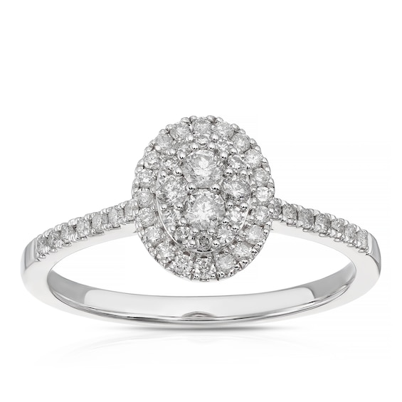 Engagement Ring 9ct White Gold Oval Halo 0.33ct Diamond Ring