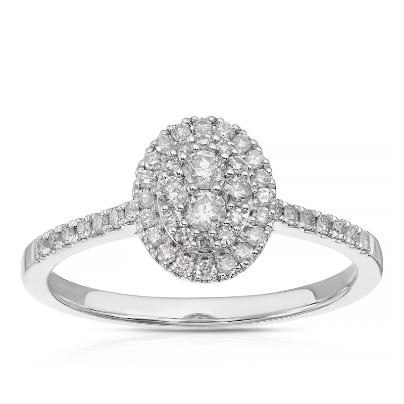 Main Image 1 of 9ct White Gold Oval Halo 0.33ct Diamond Ring