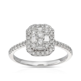 9ct White Gold Cluster Halo 0.50ct Diamond Ring