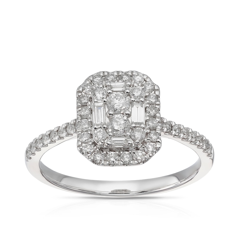 Main Image 1 of 9ct White Gold Cluster Halo 0.50ct Diamond Ring