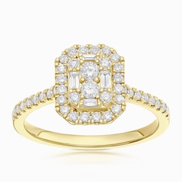 9ct Yellow Gold Cluster Stone Set Shoulders 0.50ct Diamond Ring