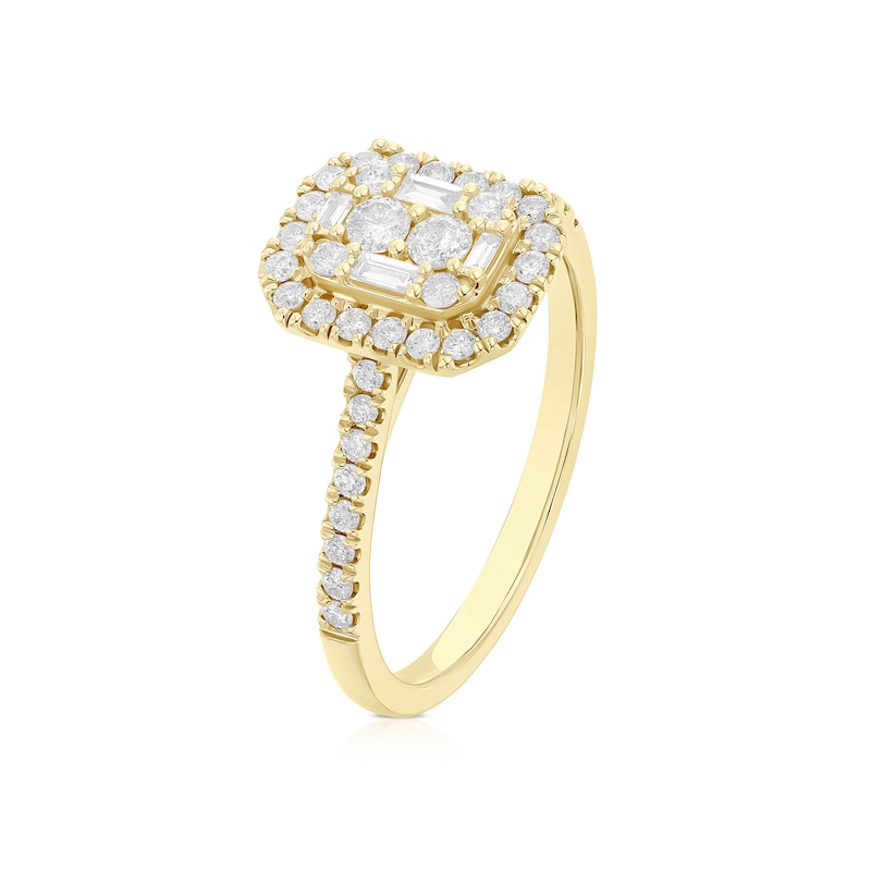 Main Image 2 of 9ct Yellow Gold Cluster Stone Set Shoulders 0.50ct Diamond Ring