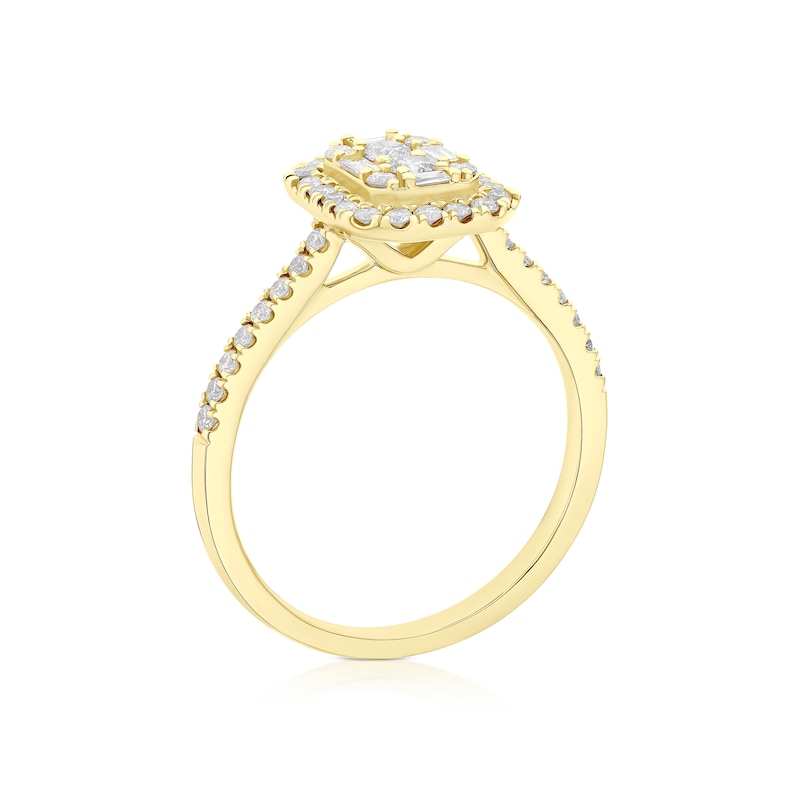 Main Image 3 of 9ct Yellow Gold Cluster Stone Set Shoulders 0.50ct Diamond Ring