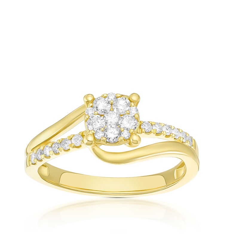 Main Image 1 of 9ct Yellow Gold Open Twist Cluster 0.34ct Diamond Ring