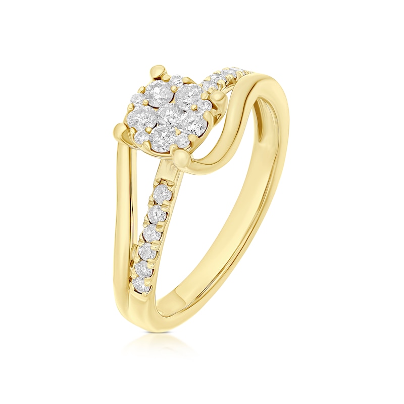 Main Image 2 of 9ct Yellow Gold Open Twist Cluster 0.34ct Diamond Ring