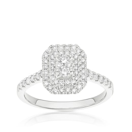14ct White Gold Cushion Shaped Double Halo 0.50ct Diamond Ring