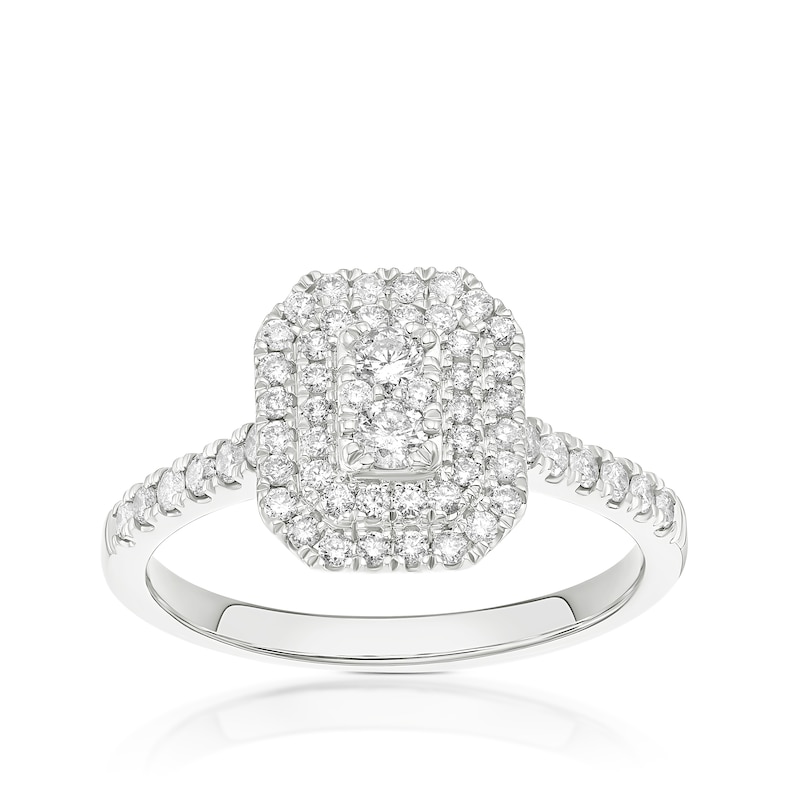 Main Image 1 of 14ct White Gold Cushion Shaped Double Halo 0.50ct Diamond Ring