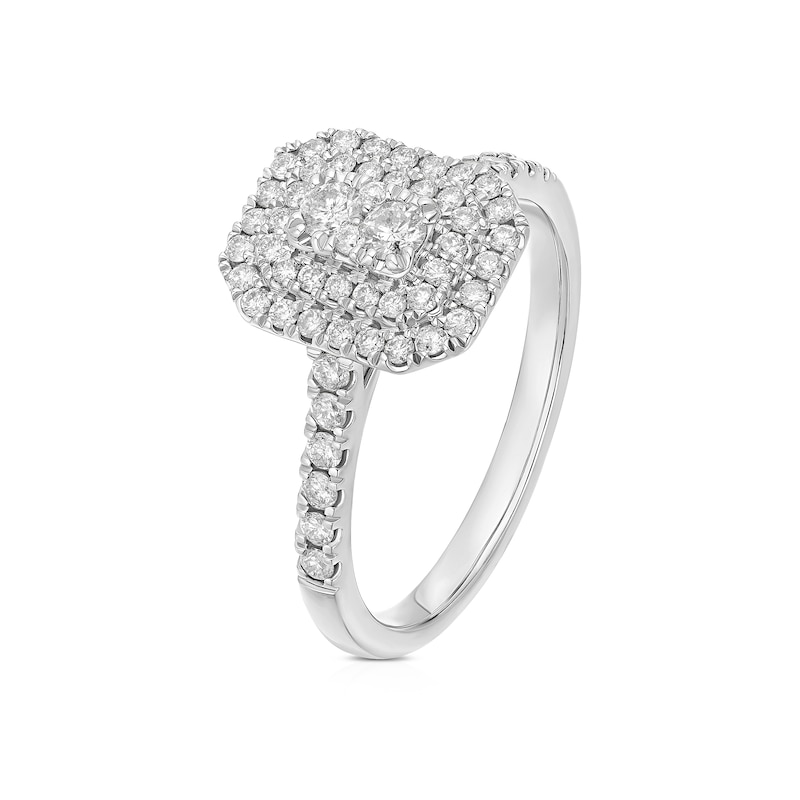 Main Image 2 of 14ct White Gold Cushion Shaped Double Halo 0.50ct Diamond Ring