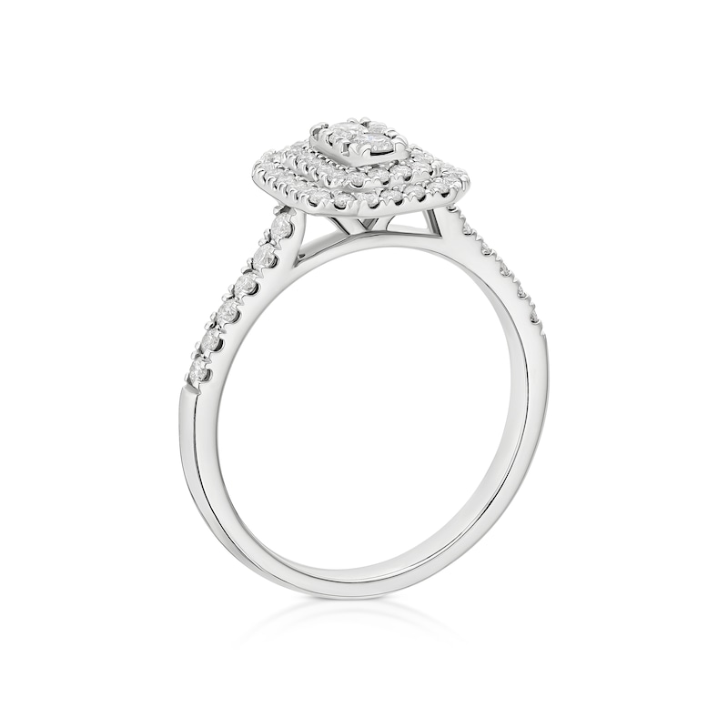 Main Image 3 of 14ct White Gold Cushion Shaped Double Halo 0.50ct Diamond Ring