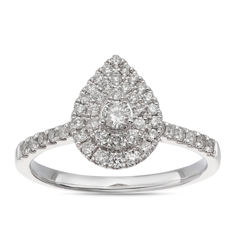Main Image 1 of 14ct White Gold Pear Shaped Double Halo 0.40ct Diamond Ring