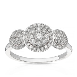 9ct White Gold Round Trilogy Cluster 0.40ct Diamond Ring