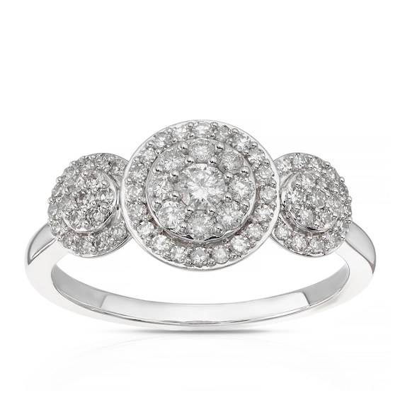 9ct White Gold Round Trilogy Cluster 0.40ct Diamond Ring
