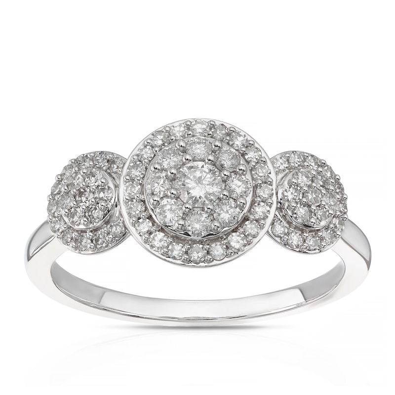 Main Image 1 of 9ct White Gold Round Trilogy Cluster 0.40ct Diamond Ring