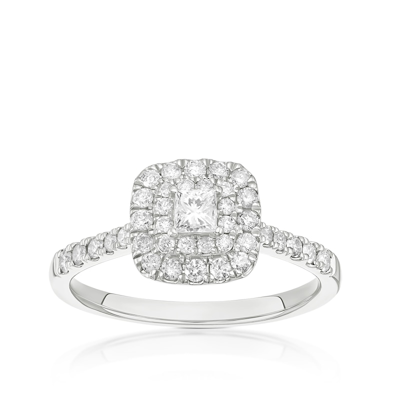 Main Image 1 of 14ct White Gold Double Halo Cluster 0.50ct Diamond Ring