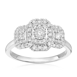 9ct White Gold Emerald Shaped Trilogy 0.50ct Diamond Ring