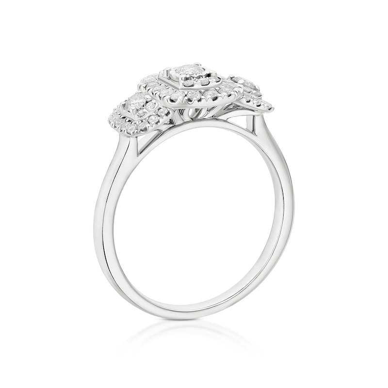 Main Image 3 of 9ct White Gold Emerald Shaped Trilogy 0.50ct Diamond Ring